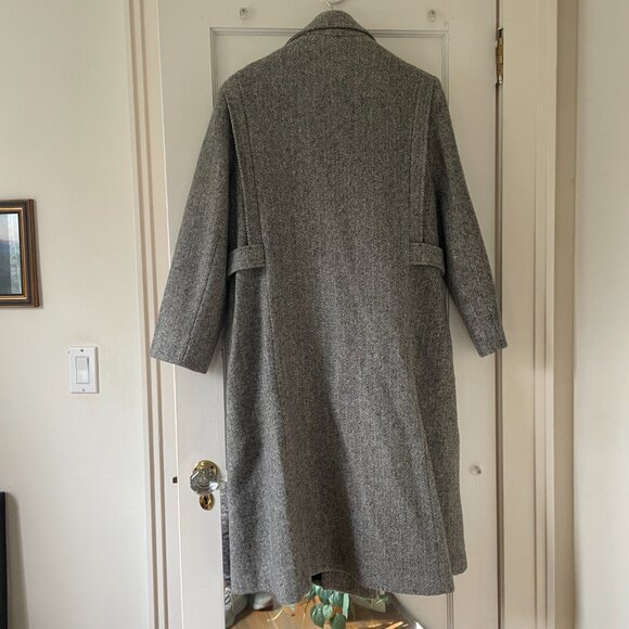 Vintage Noble Fashion Wool Coat Women’s | Herringbone Tweed Long Overcoat Size L - Picture 2 of 10